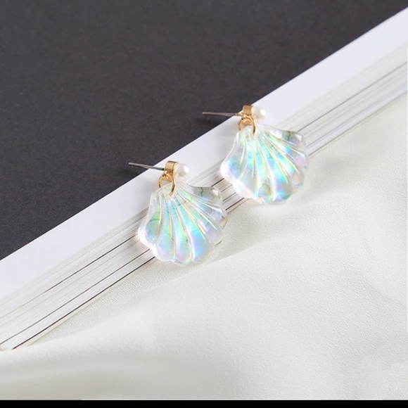SeaShell pearlescent earrings  Last Pair - Picture 2 of 8